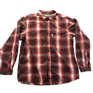 Columbia Men Fishing Shirt Large Red Plaid Button-Up Long Sleeve Outdoors Casual